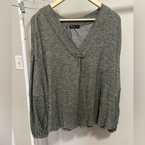 Very J Sweaters - Very J Dark Gray Oversized Ribbed V Neck Long sleeve Knit Sweater size Medium